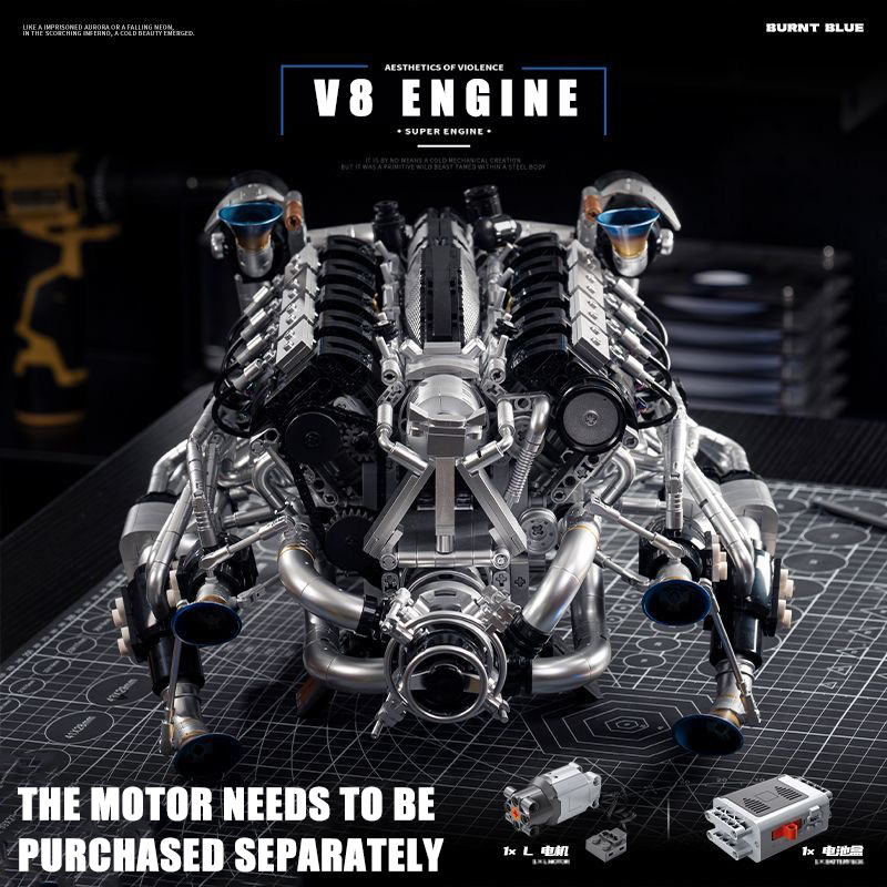 Model Kit Engine V8 - MOC Supercar V8 Engine Building Blocks