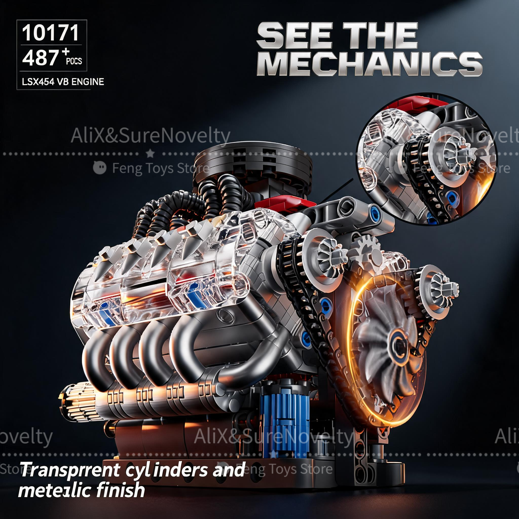 Model Kit Engine V8 - MOC V8 Engine Building Blocks Kit