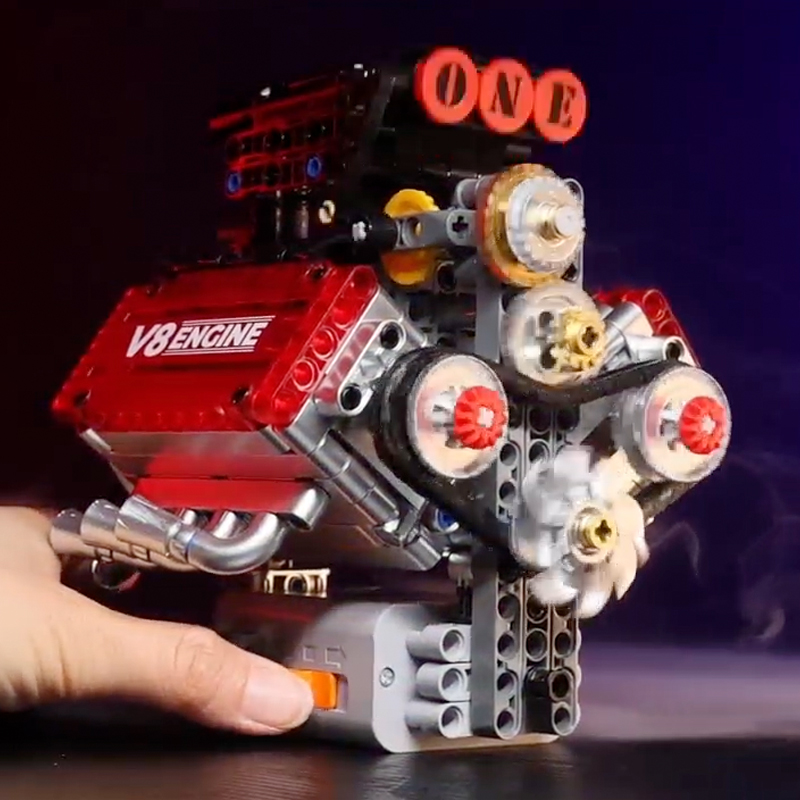Model Kit Engine V8 - V8 Engine Motorized Simulation Brick Model