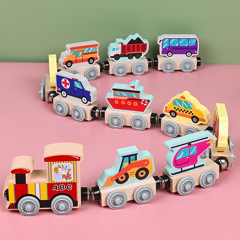 Model Kit Train - Magnetic Wooden Small Train Toys Children