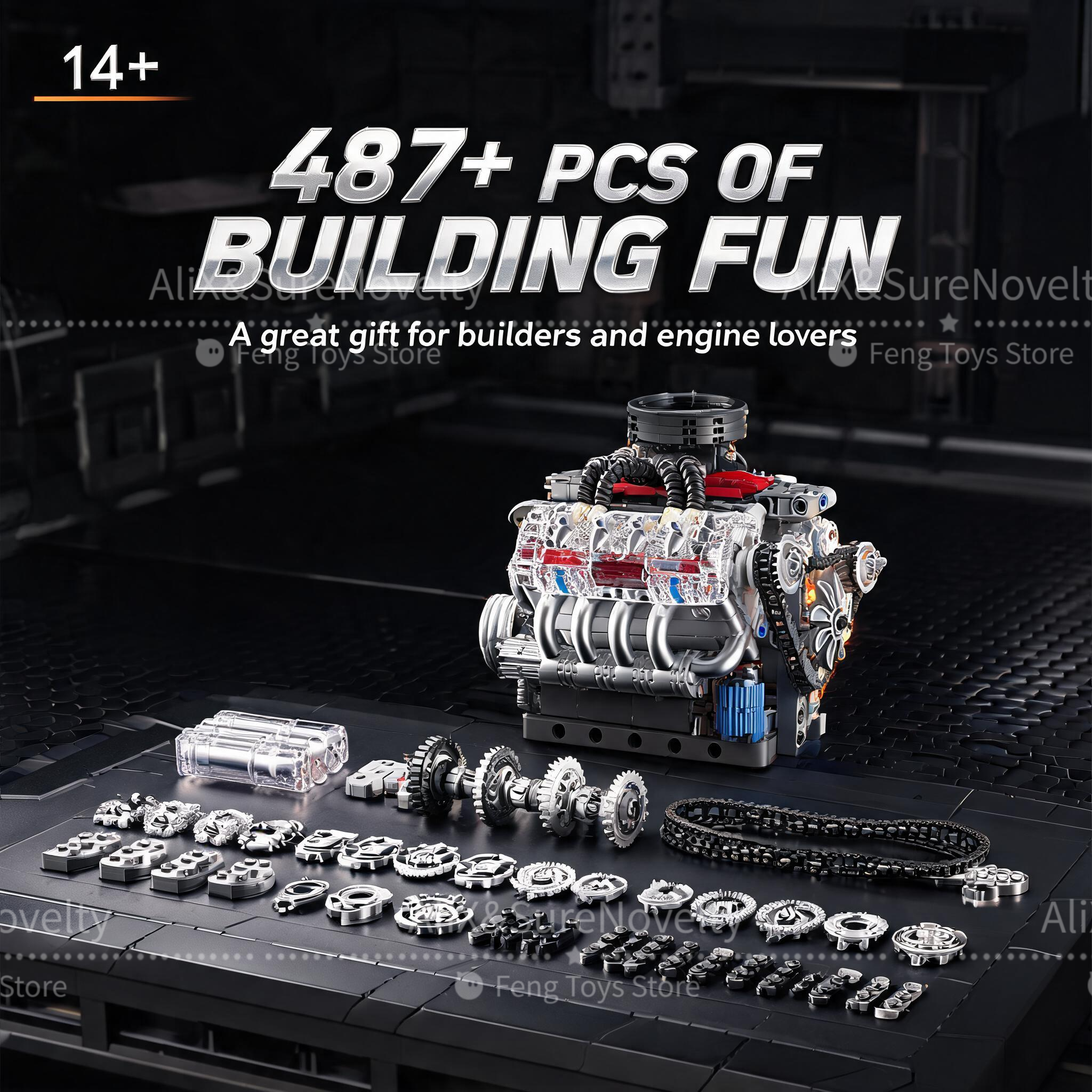 MOC V8 Engine Building Blocks  - đánh giá và giá Model Kit Engine V8