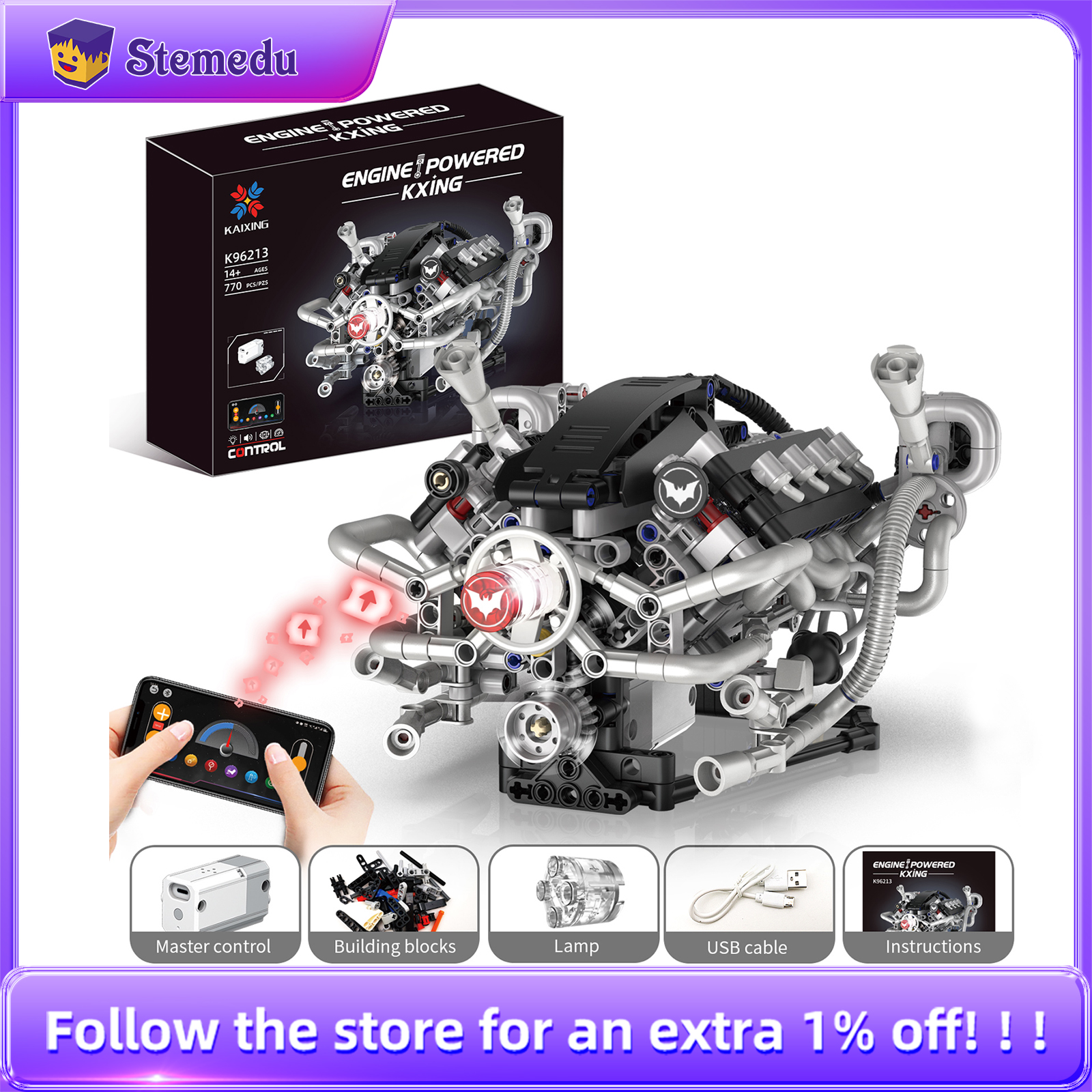 K96213 770pcs V8 Engine Model  - đánh giá và giá Model Kit Engine V8